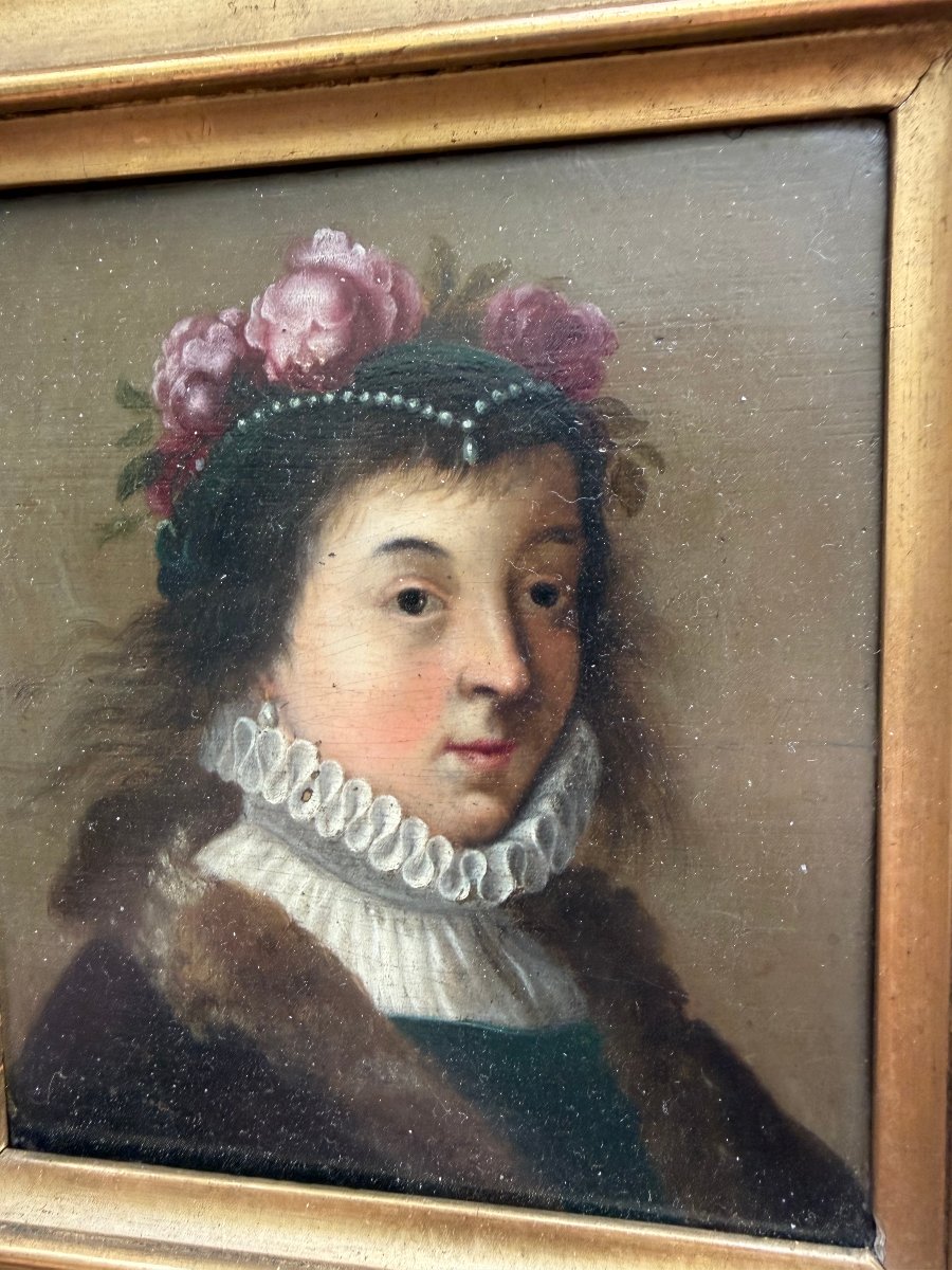 Framed Portrait Of A Court Lady With Flower-adorned, Beaded Hair And A 17th-century Ruff -photo-8