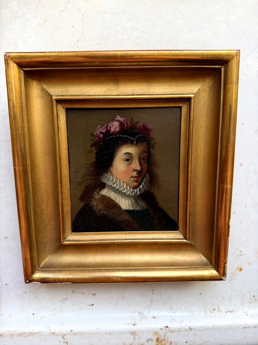 Framed Portrait Of A Court Lady With Flower-adorned, Beaded Hair And A 17th-century Ruff 
