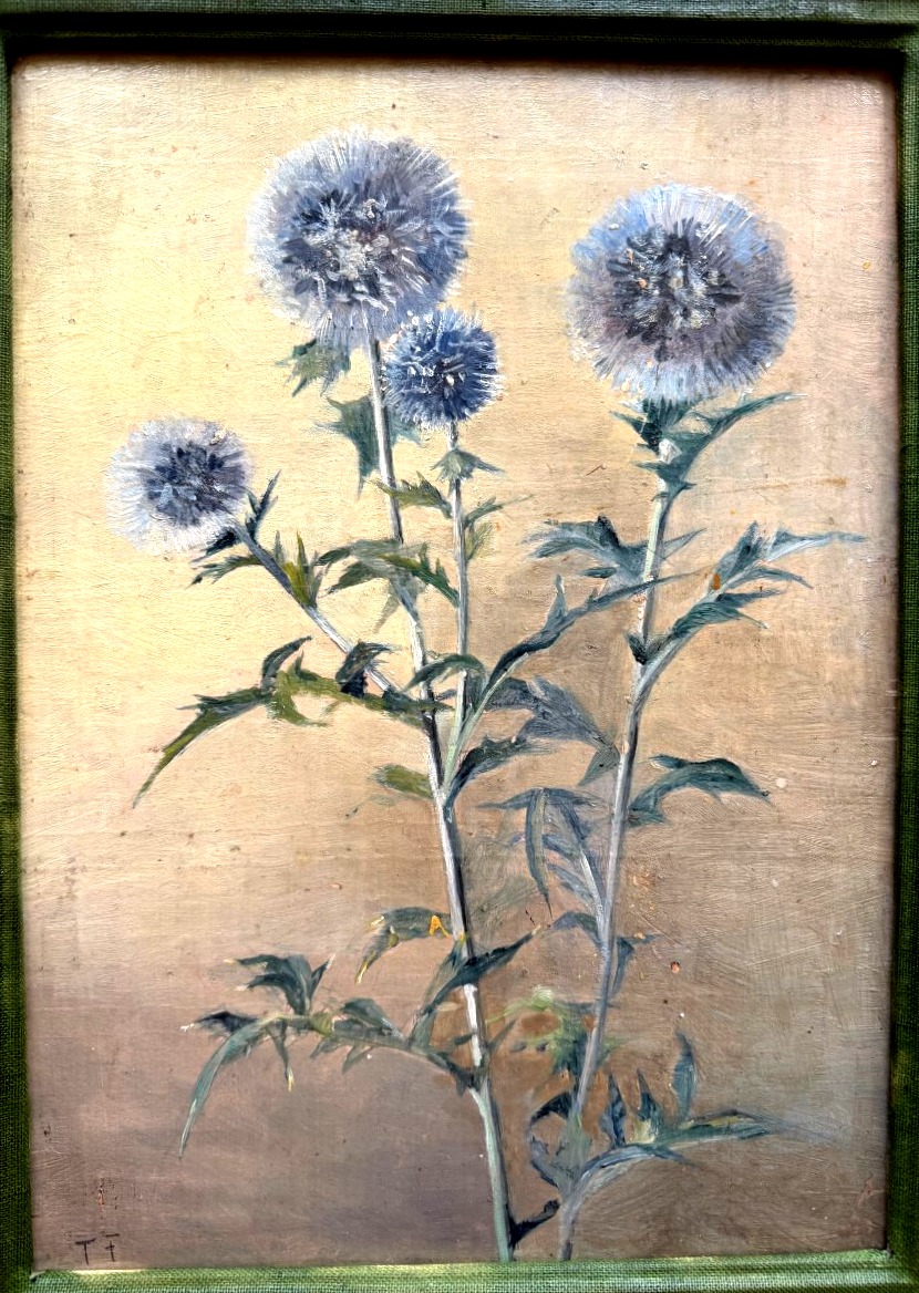 Fleurs de Chardons , huile/toile des années "60" bien encadrée: de Th. Franzoni , Galerie Cardo-photo-2