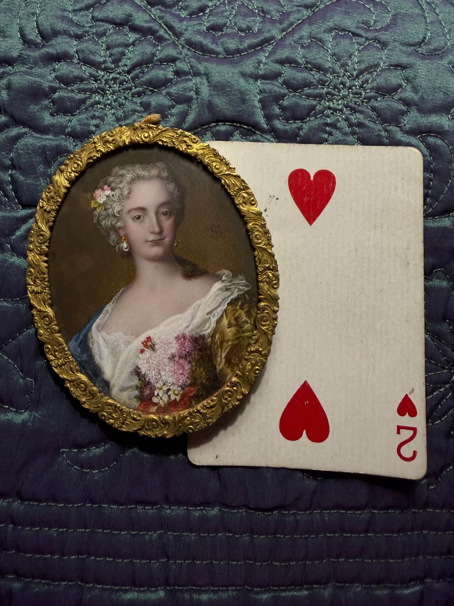 Beau et fin portrait a la miniature sur ivoire XVIIIème d'une Dame de qualité d'époque Louis XV-photo-5