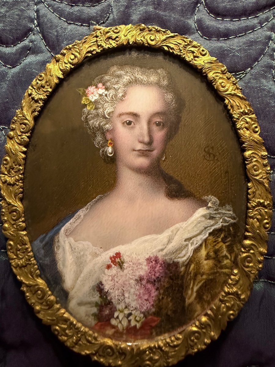 Beau et fin portrait a la miniature sur ivoire XVIIIème d'une Dame de qualité d'époque Louis XV-photo-6