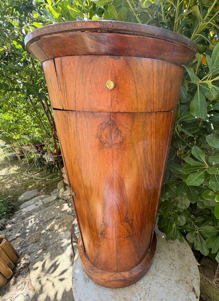A First Empire-style Nightstand In Light Walnut, Featuring A Drawer And Door, For This Simple 19th-century Column-style Nightstand-photo-2
