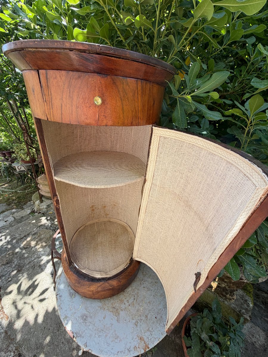 A First Empire-style Nightstand In Light Walnut, Featuring A Drawer And Door, For This Simple 19th-century Column-style Nightstand-photo-5
