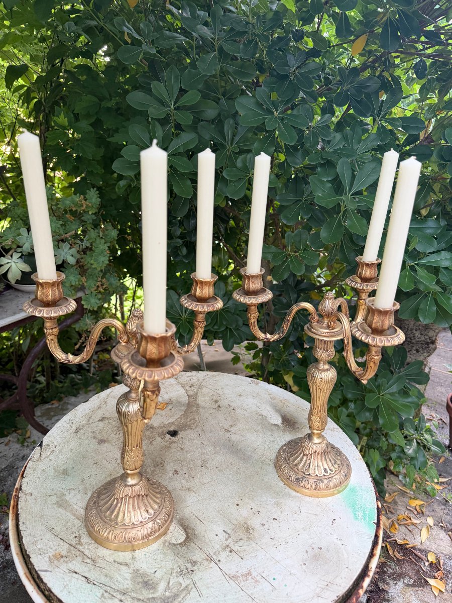 Pair Of 19th Century Transitional Style Bronze Candélabra-photo-3