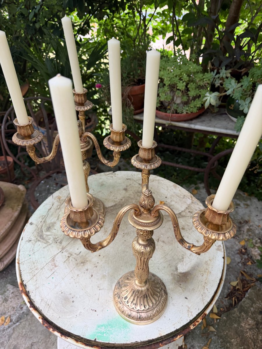 Pair Of 19th Century Transitional Style Bronze Candélabra-photo-2