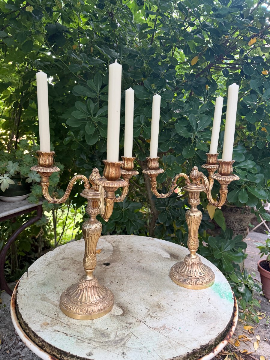 Pair Of 19th Century Transitional Style Bronze Candélabra-photo-5