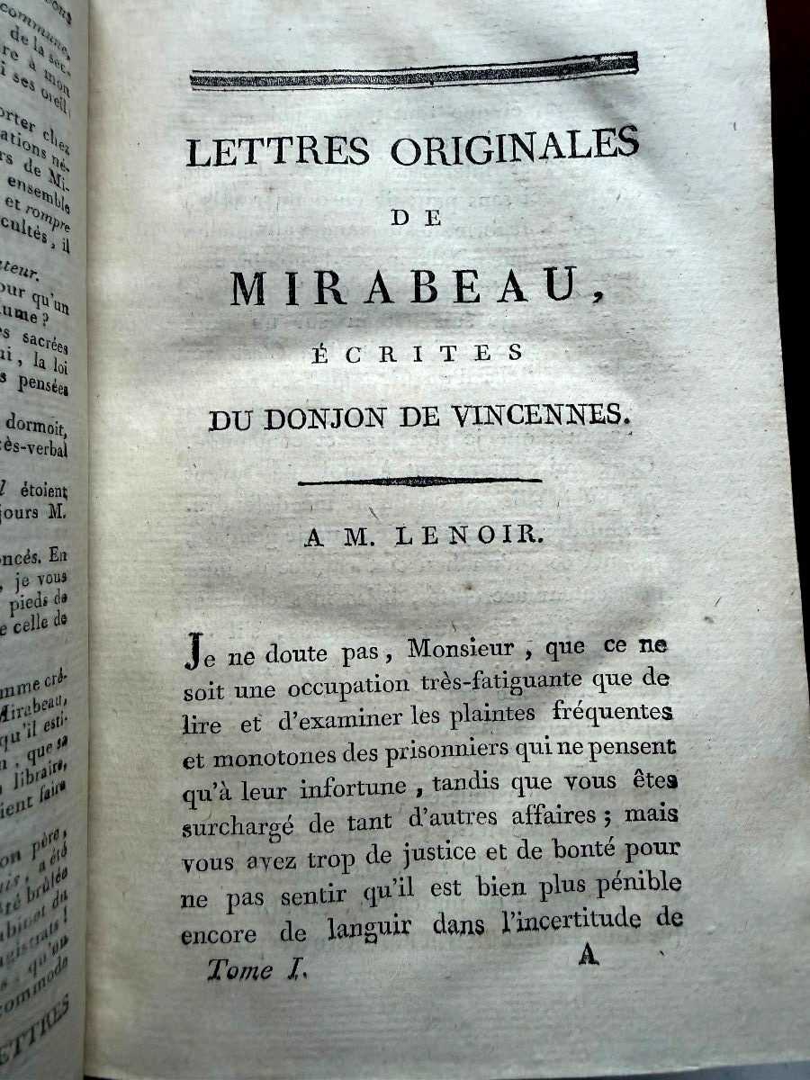 Lettres Originales de Mirabeau , écrite du donjon de Vincennes pendant 1777-78-79&80 , 4 Vol In-photo-4