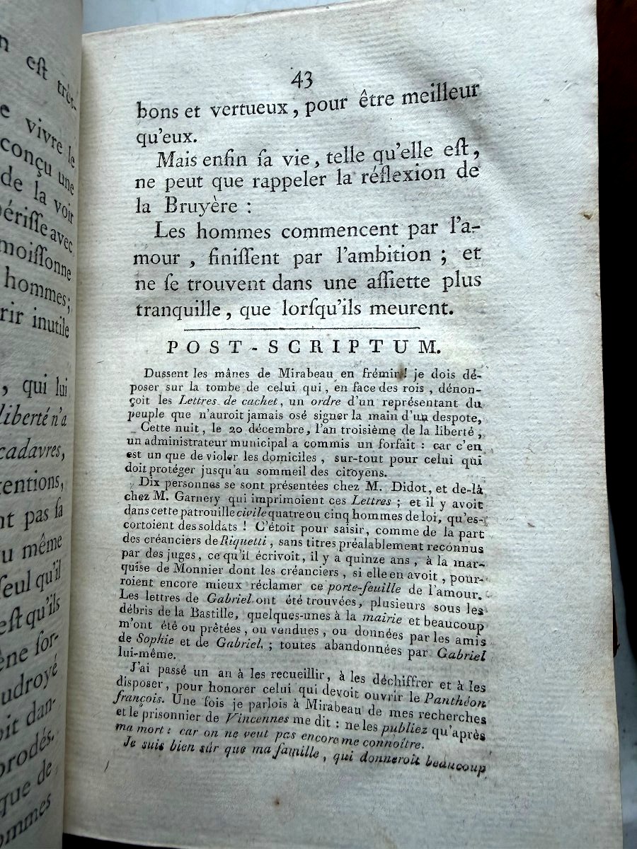 Lettres Originales de Mirabeau , écrite du donjon de Vincennes pendant 1777-78-79&80 , 4 Vol In-photo-5