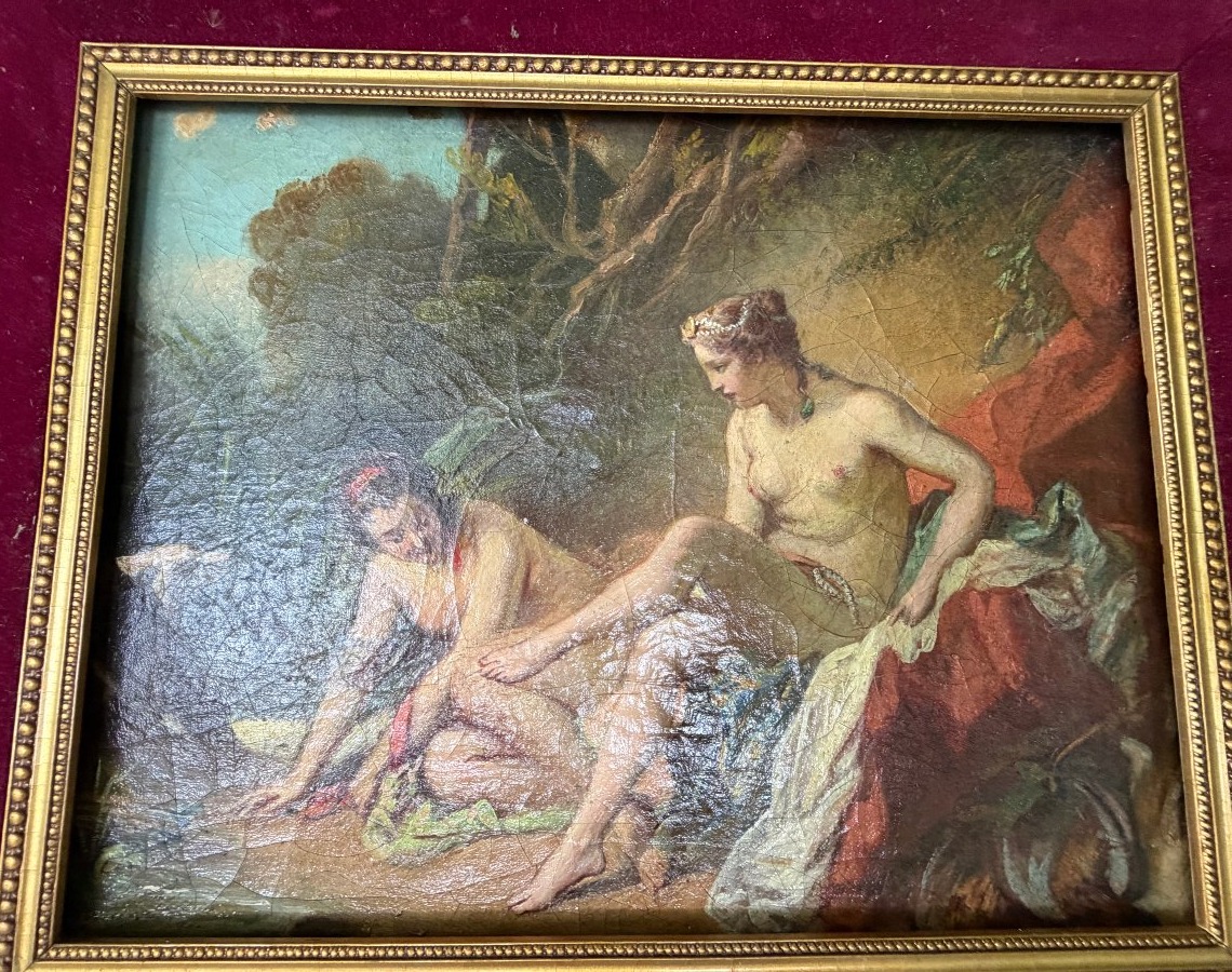 A Beautiful Framed Painting Of "diane Au Bain"-photo-3
