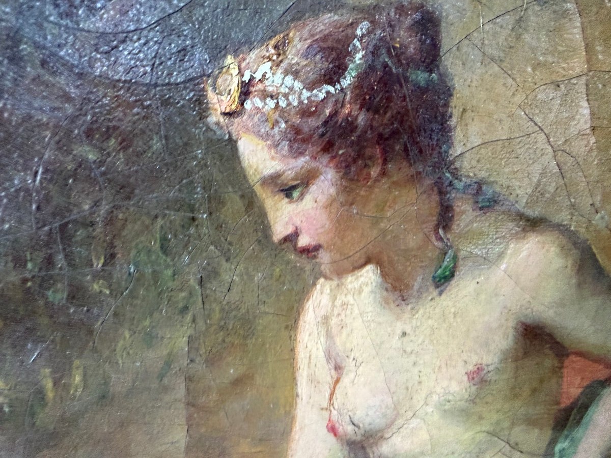 A Beautiful Framed Painting Of "diane Au Bain"-photo-4