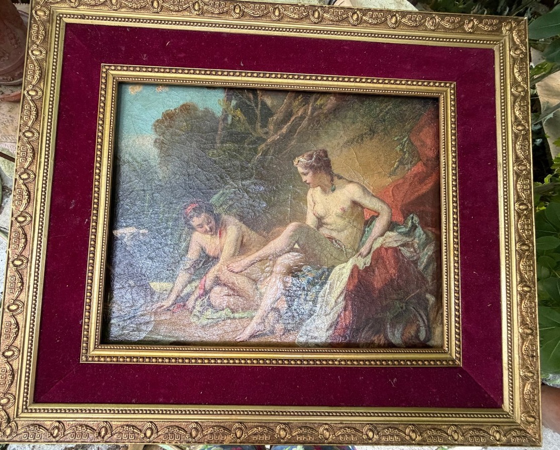 A Beautiful Framed Painting Of "diane Au Bain"