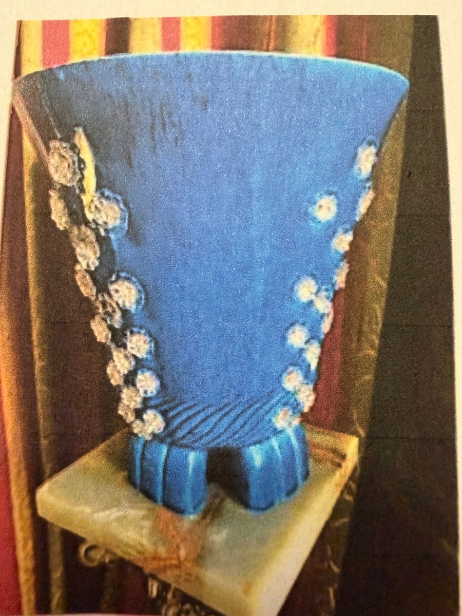 Belle lampe faisceaux Art Luminescence , faience bleue semée de fleurettes éclairantes en verre