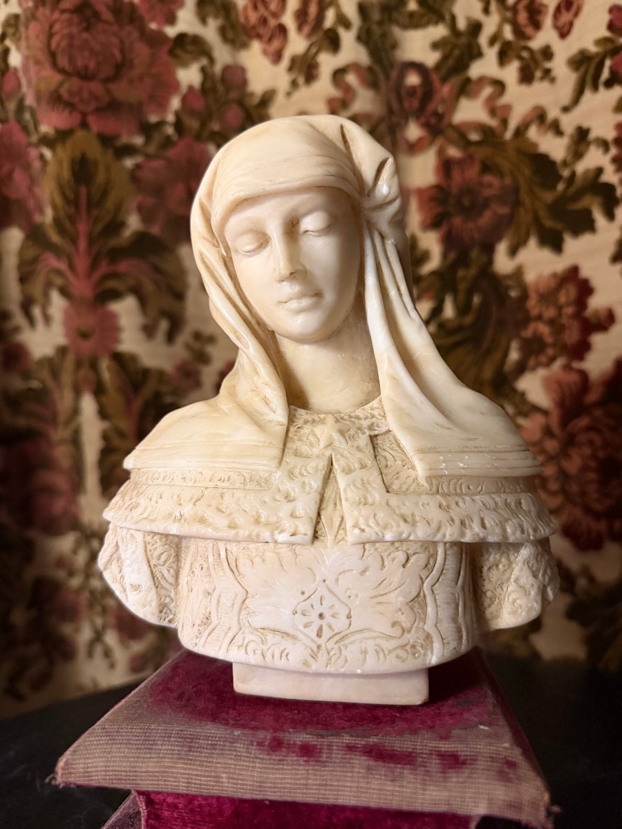 Buste de femme aux cheveux couverts dans l'esprit de la Renaissance Italienne signé Bosio XIXèm-photo-2