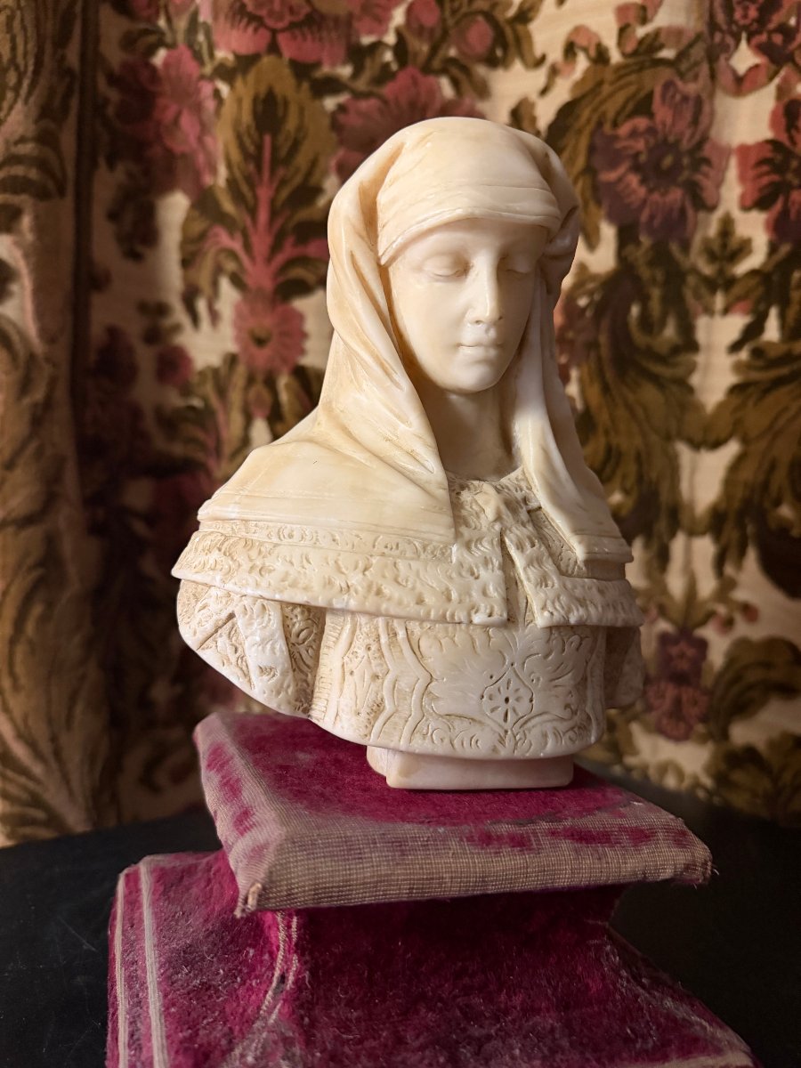 Buste de femme aux cheveux couverts dans l'esprit de la Renaissance Italienne signé Bosio XIXèm-photo-3