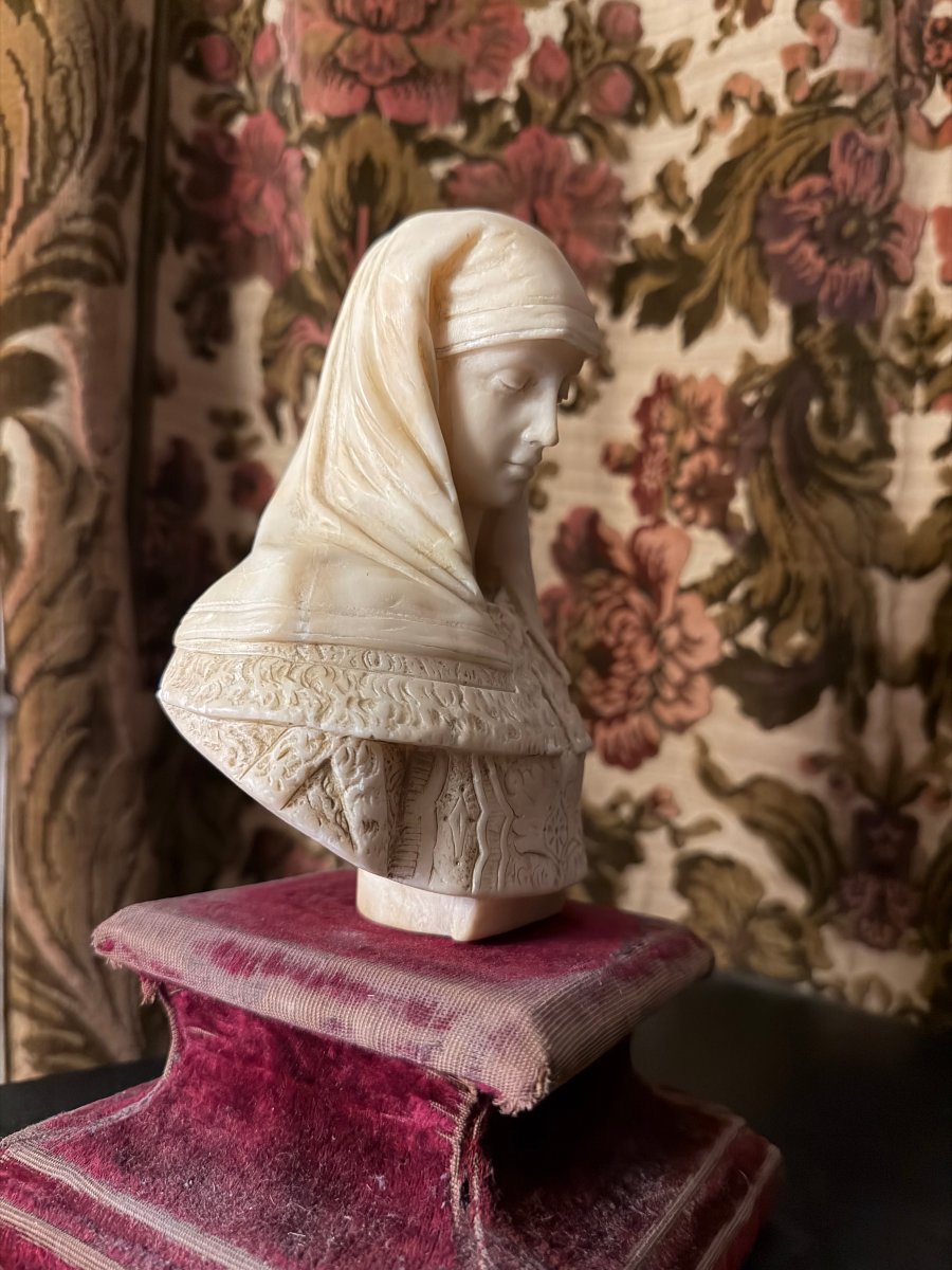 Buste de femme aux cheveux couverts dans l'esprit de la Renaissance Italienne signé Bosio XIXèm-photo-1