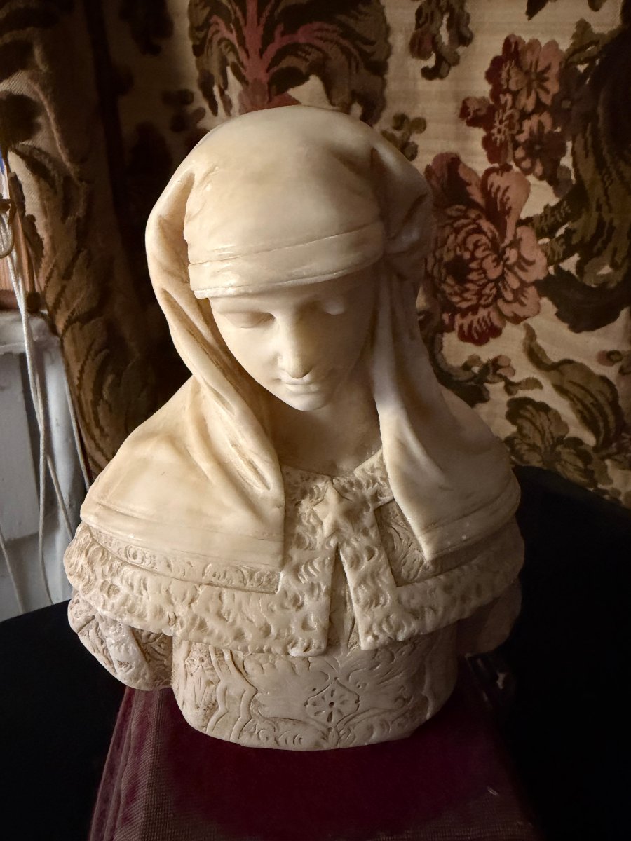 Buste de femme aux cheveux couverts dans l'esprit de la Renaissance Italienne signé Bosio XIXèm-photo-2