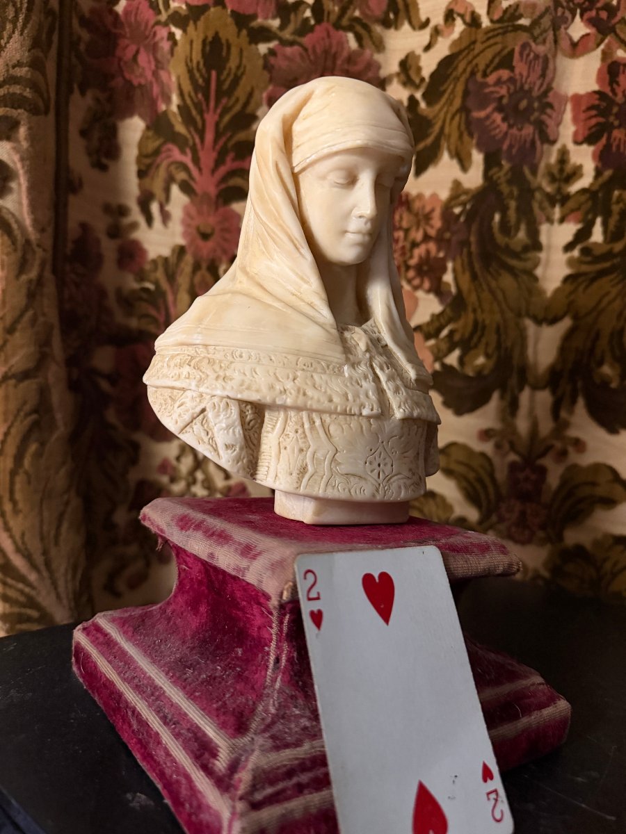 Buste de femme aux cheveux couverts dans l'esprit de la Renaissance Italienne signé Bosio XIXèm-photo-3