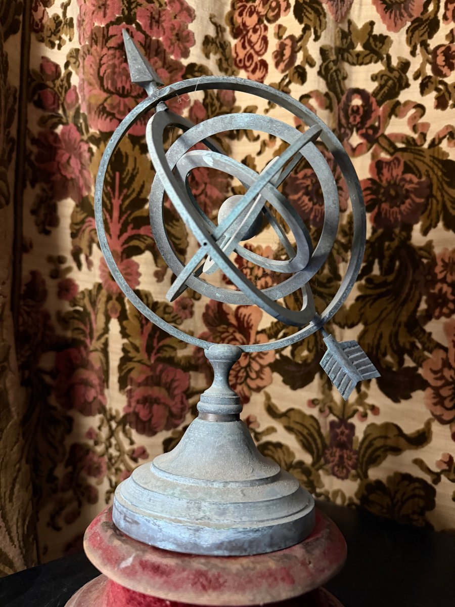 Outdoor Patinated Bronze Armillary Sphere From The 1960s, Garden Ornament -photo-2