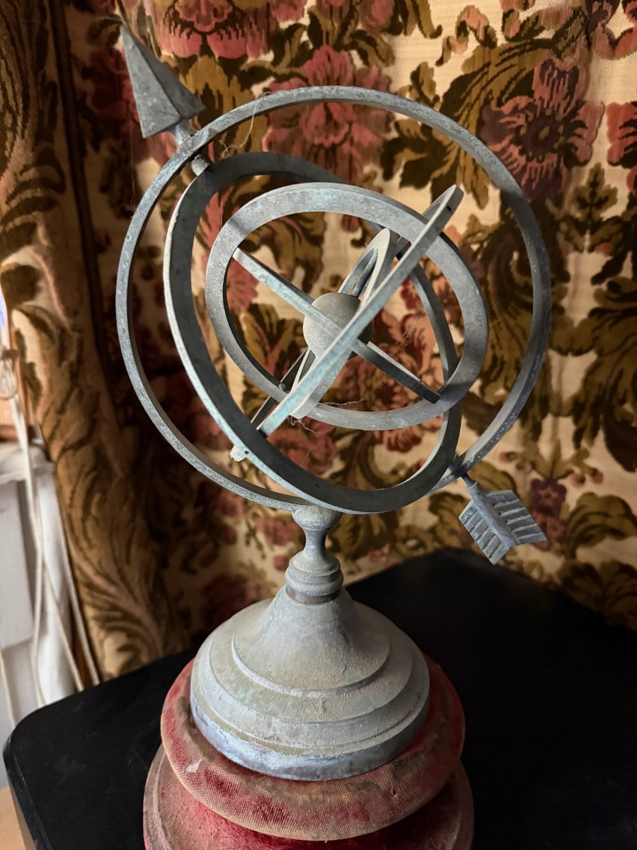 Outdoor Patinated Bronze Armillary Sphere From The 1960s, Garden Ornament -photo-3