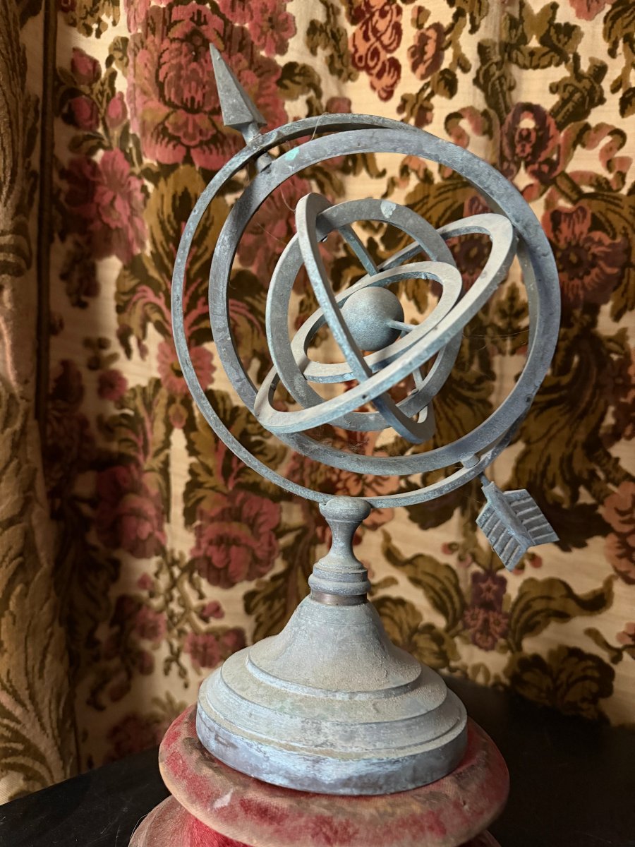 Outdoor Patinated Bronze Armillary Sphere From The 1960s, Garden Ornament -photo-4