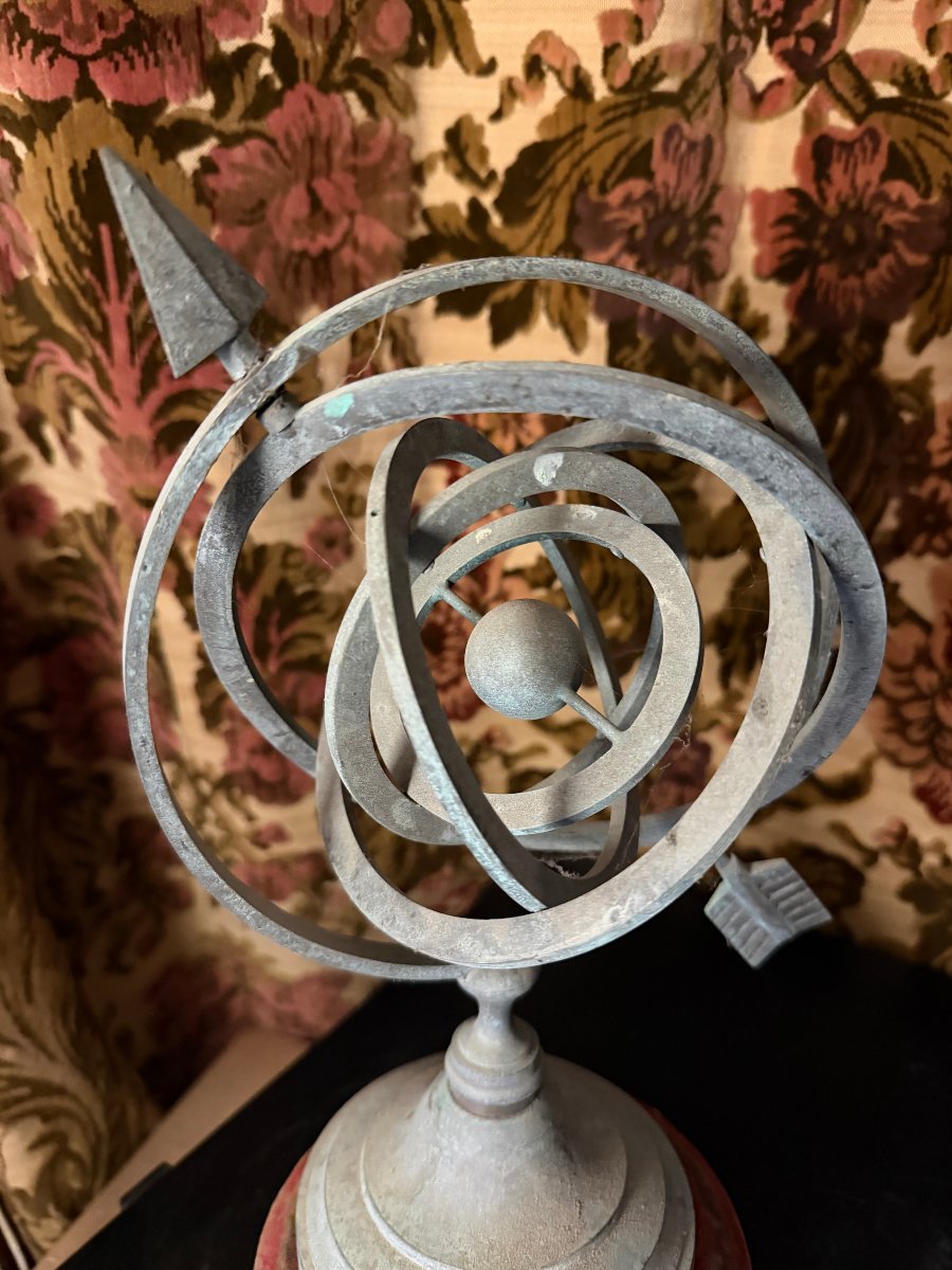 Outdoor Patinated Bronze Armillary Sphere From The 1960s, Garden Ornament -photo-1
