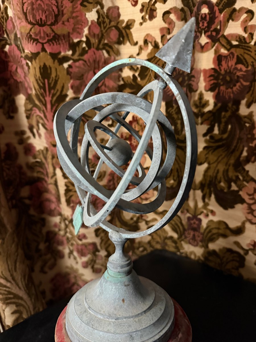 Outdoor Patinated Bronze Armillary Sphere From The 1960s, Garden Ornament -photo-3
