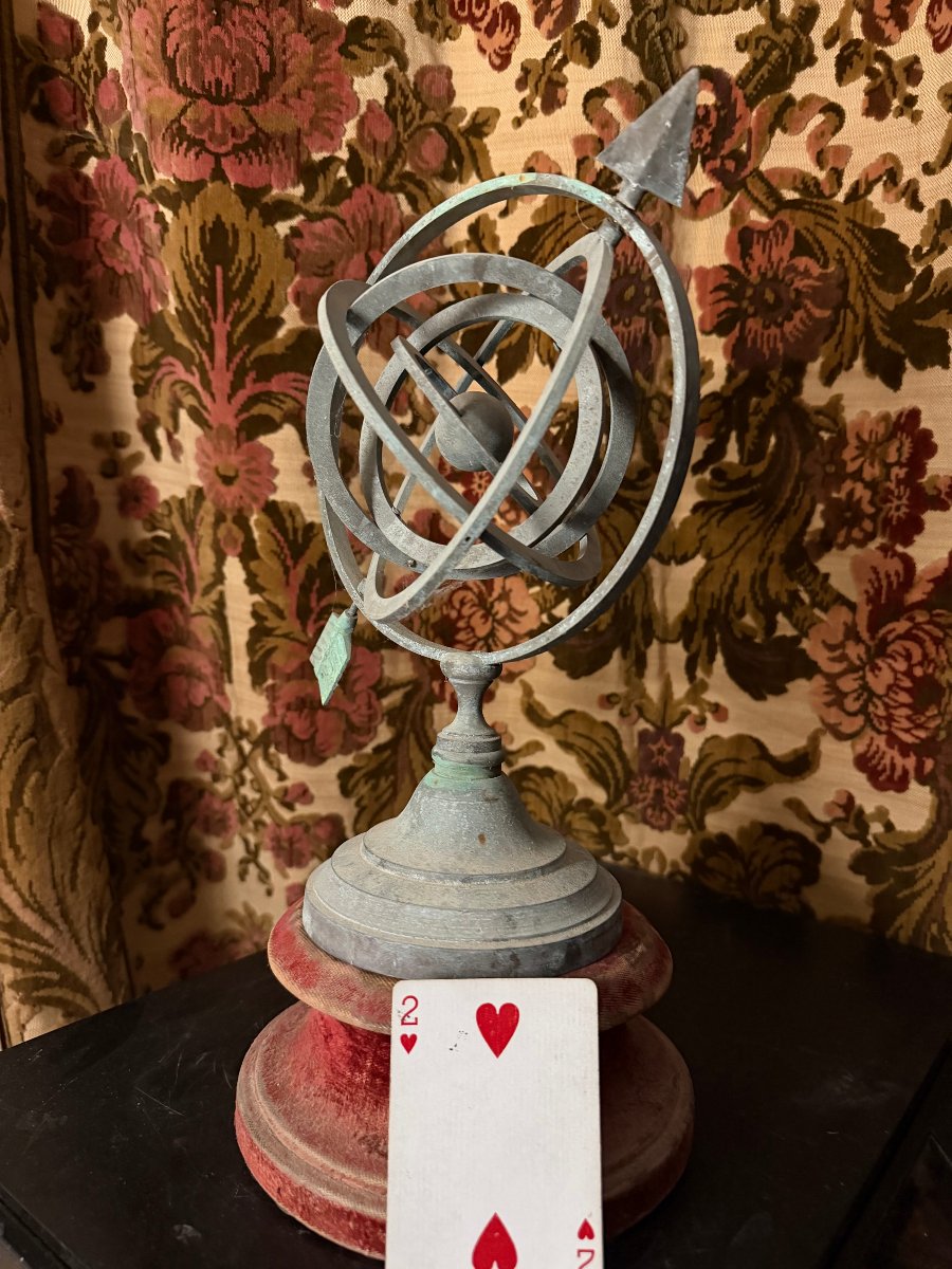 Outdoor Patinated Bronze Armillary Sphere From The 1960s, Garden Ornament -photo-5