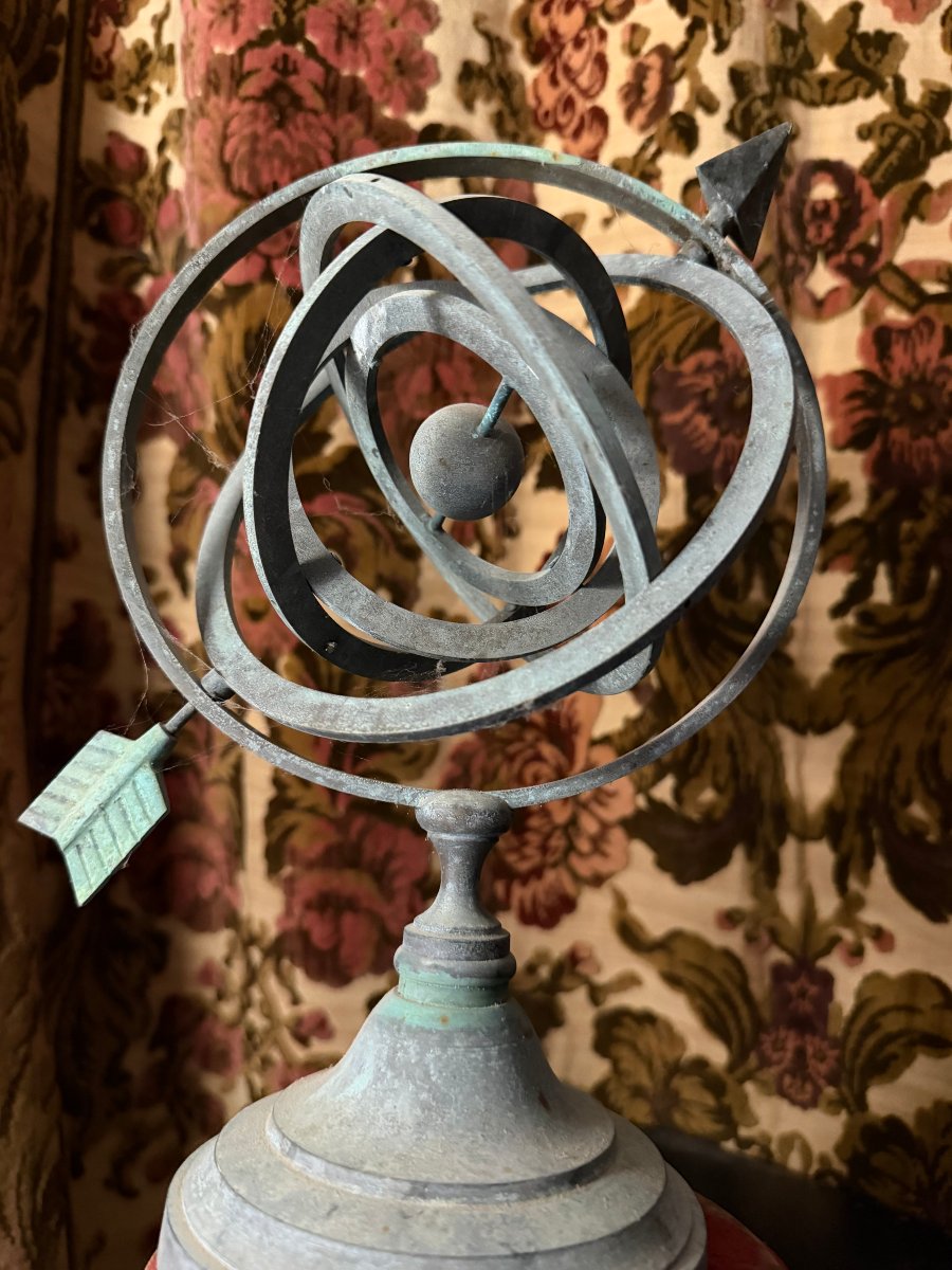 Outdoor Patinated Bronze Armillary Sphere From The 1960s, Garden Ornament -photo-7
