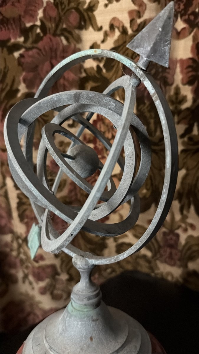 Outdoor Patinated Bronze Armillary Sphere From The 1960s, Garden Ornament -photo-6