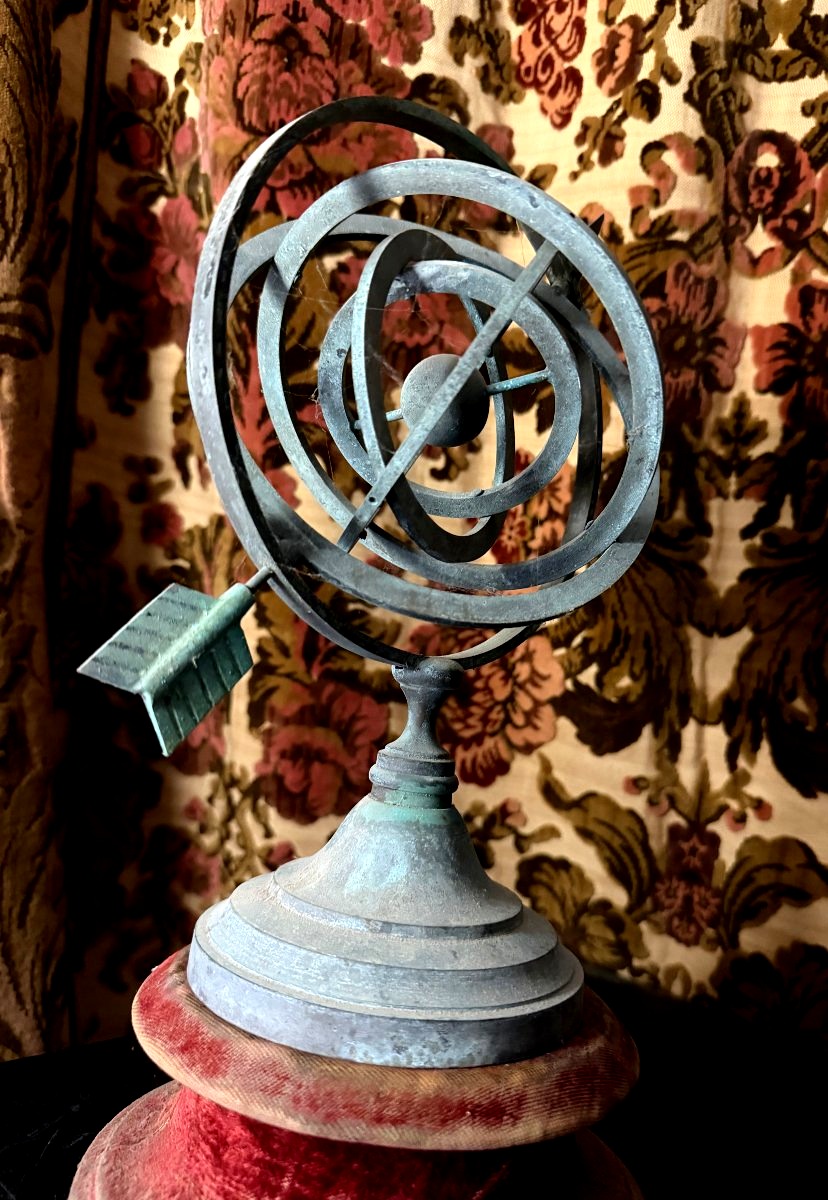 Outdoor Patinated Bronze Armillary Sphere From The 1960s, Garden Ornament -photo-8