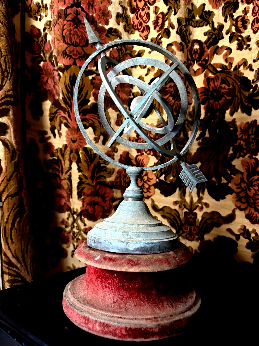 Outdoor Patinated Bronze Armillary Sphere From The 1960s, Garden Ornament 