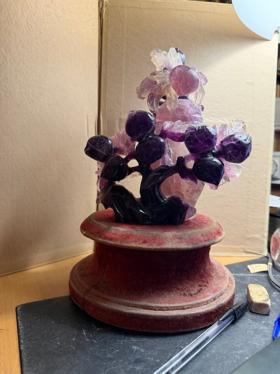 19th-century Chinese Amethyst-glazed Covered Urn Carved With A Lush Plum Tree, Two-tone-photo-2