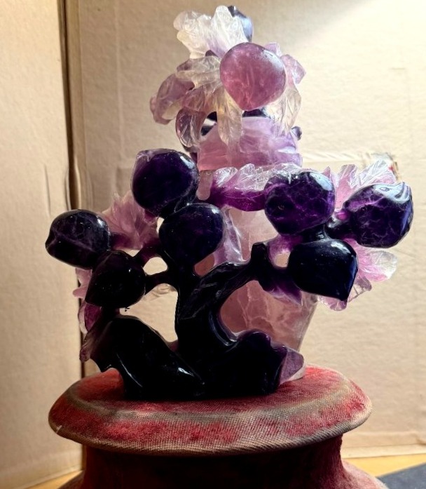 19th-century Chinese Amethyst-glazed Covered Urn Carved With A Lush Plum Tree, Two-tone