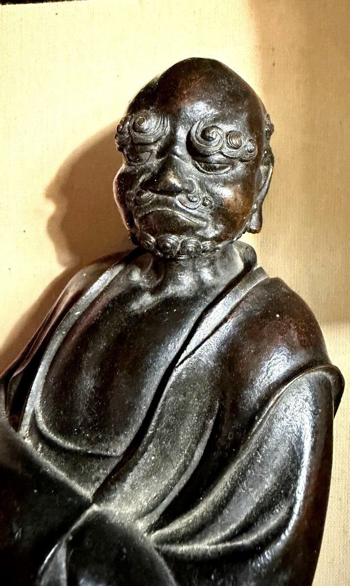  Rare Bodhidharma debout dans son habit de moine , bronze XVIIIème a la cire perdue Chinois-photo-2
