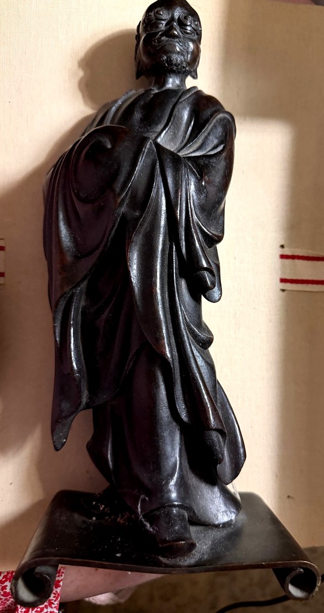  Rare Bodhidharma debout dans son habit de moine , bronze XVIIIème a la cire perdue Chinois-photo-3
