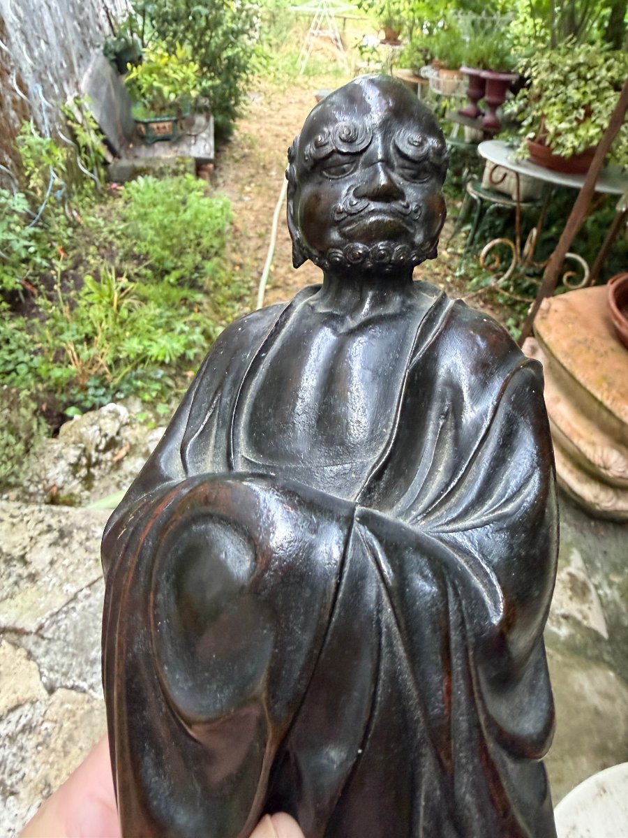  Rare Bodhidharma debout dans son habit de moine , bronze XVIIIème a la cire perdue Chinois-photo-5