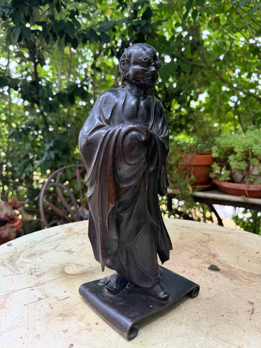  Rare Bodhidharma debout dans son habit de moine , bronze XVIIIème a la cire perdue Chinois-photo-7