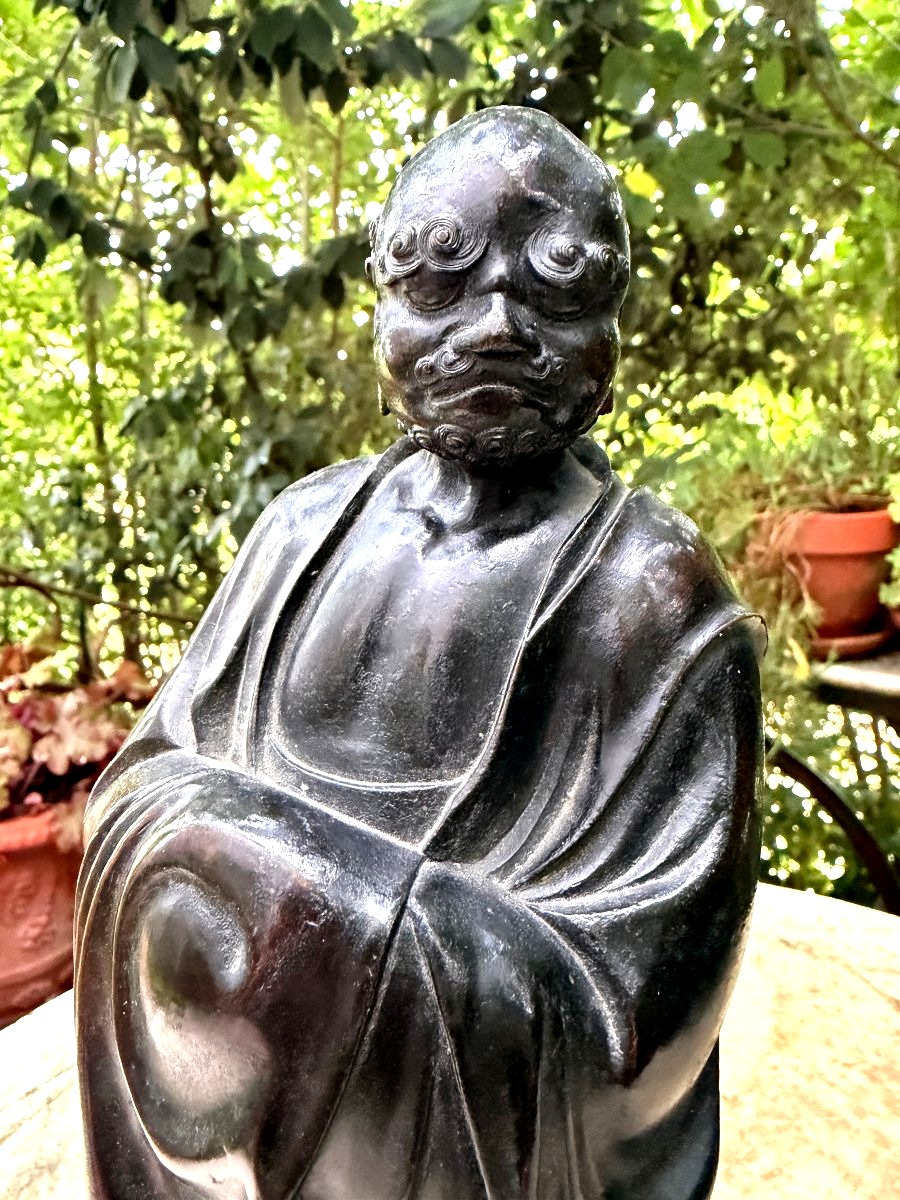  Rare Bodhidharma debout dans son habit de moine , bronze XVIIIème a la cire perdue Chinois-photo-4