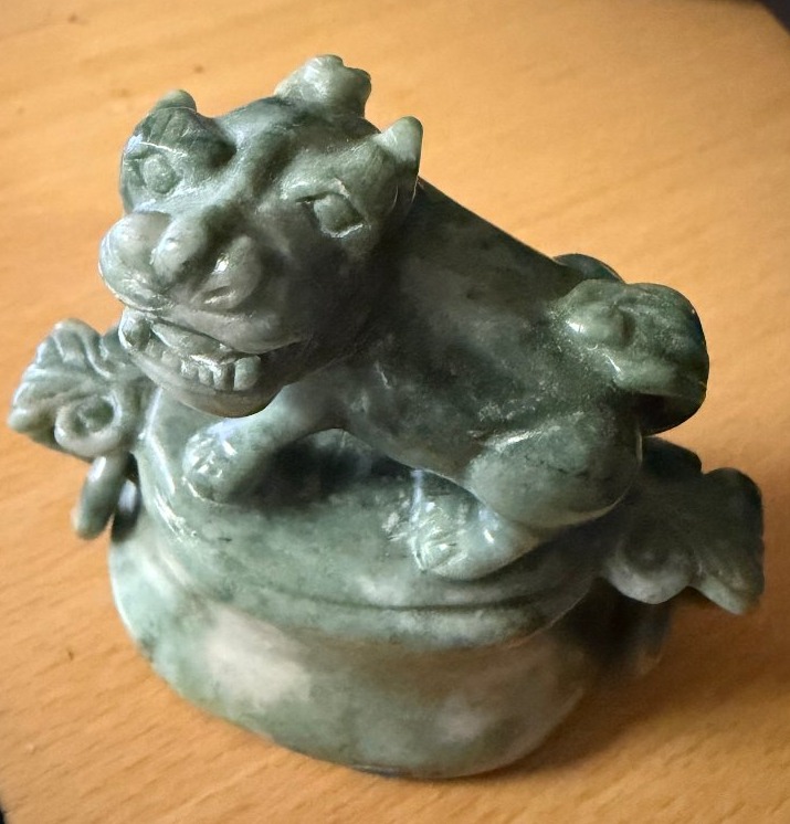 Vase Couvert , jade vert Chinois sculpté d'anneau & chien de fau , anse tête de dragons ,XIXème-photo-6