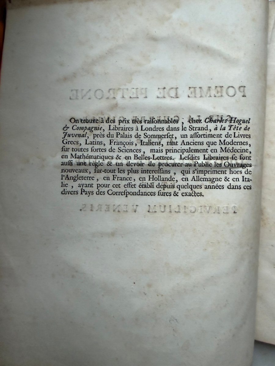 1v ;Poême de Pétrone sur la Guerre Civile entre César et Pompée ; avec 2 épitres . Londres 1738-photo-4