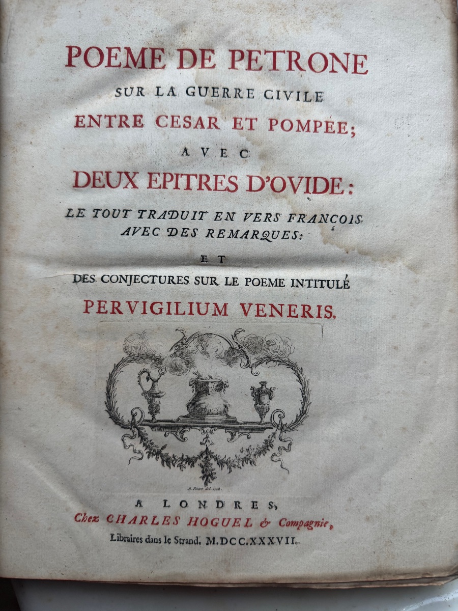 1v ;Poême de Pétrone sur la Guerre Civile entre César et Pompée ; avec 2 épitres . Londres 1738-photo-1
