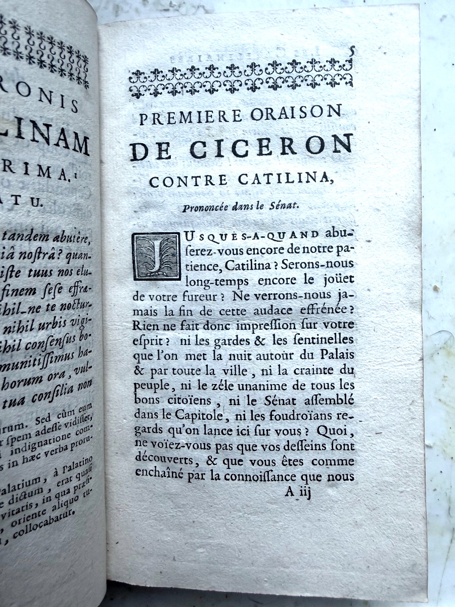 Traduction des "Oraisons de Cicéron contre Catilina" ; 1 Vol in 12 , par l'ab. de Maucroix 1710-photo-5