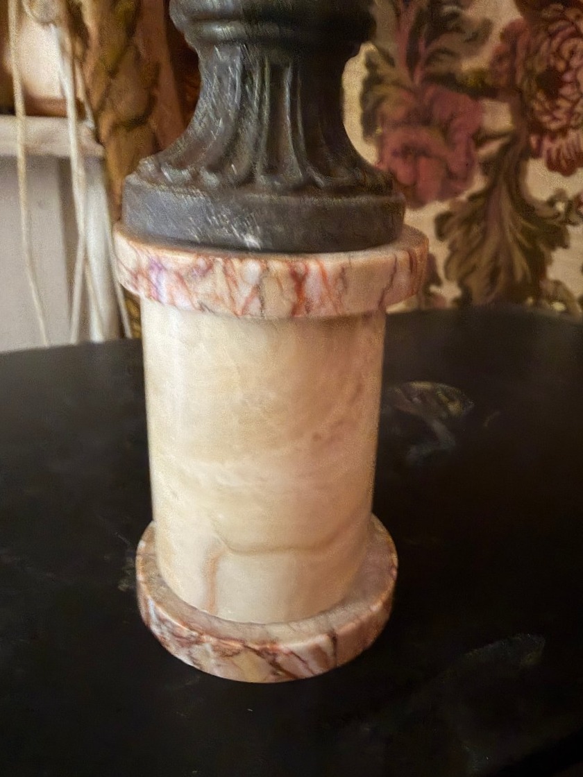 Beau  expressif buste en fonte patinée du Général Bonaparte & colonne en onyx et marbre XIX ème-photo-4