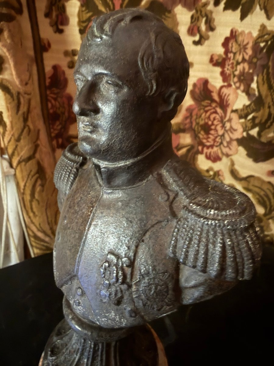 Beau  expressif buste en fonte patinée du Général Bonaparte & colonne en onyx et marbre XIX ème-photo-2