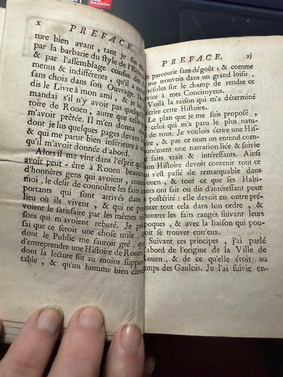 Histoire de la Ville de Rouen ; 2 Vol In 12 Vélin de 1775 , Bibloithèque du Marquis de Bailleul-photo-3