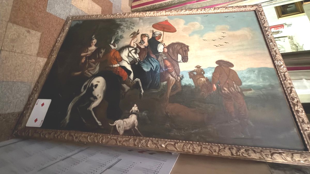 Noble Hunting Scene From The Early 18th Century Featuring A Goshawk; Oil On Canvas, Mounted On A Stretcher And Framed In A Gilded Bérain Frame-photo-2
