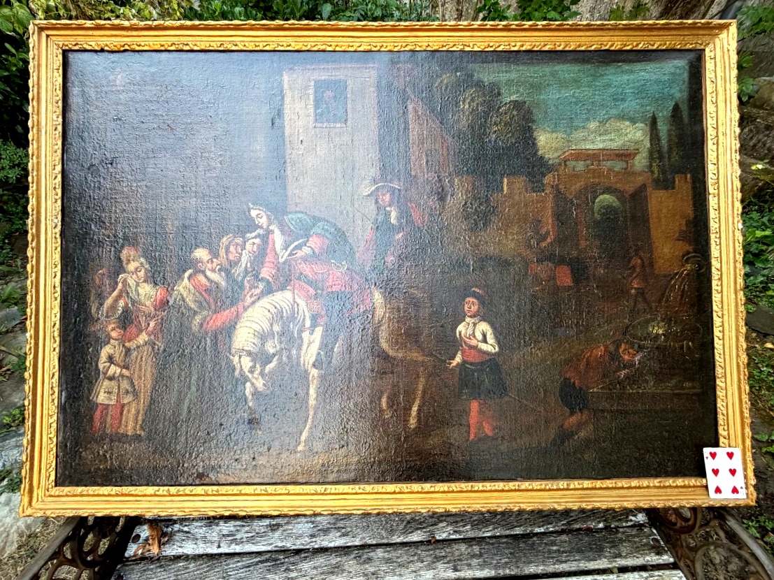 Large 17th-century Painting, "the Young King Welcomed By The Village Elder Before The People"-photo-4