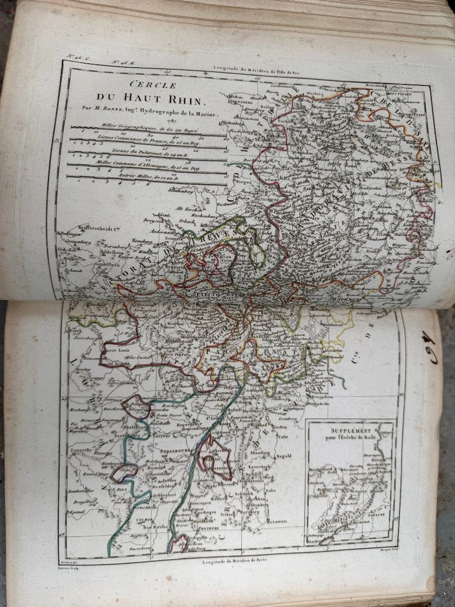 A Remarkable Set Of 60 Colorful Fold-out Maps From 1780 To 1790 By M. Bonne, Vol. I, In4-photo-2