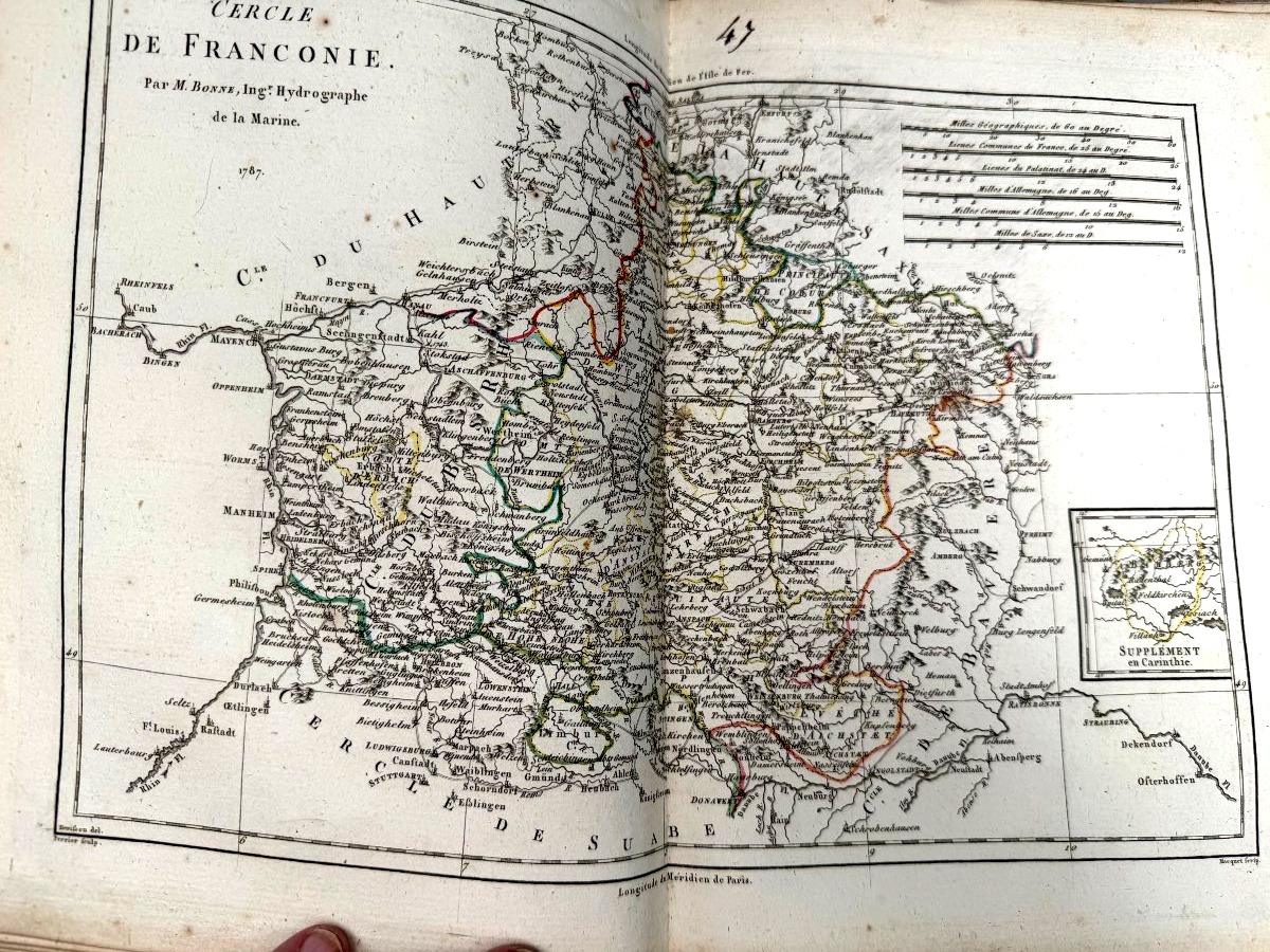 A Remarkable Set Of 60 Colorful Fold-out Maps From 1780 To 1790 By M. Bonne, Vol. I, In4-photo-1