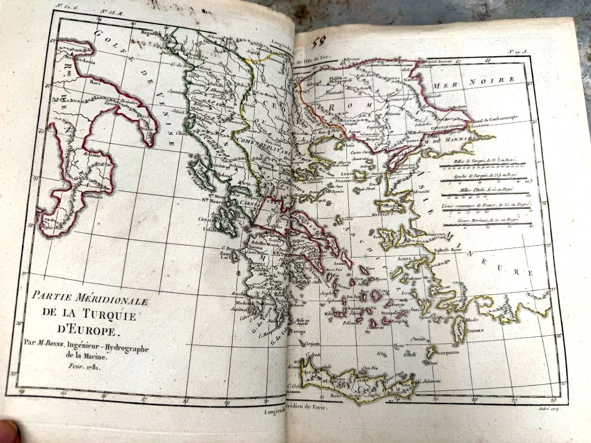 A Remarkable Set Of 60 Colorful Fold-out Maps From 1780 To 1790 By M. Bonne, Vol. I, In4-photo-5